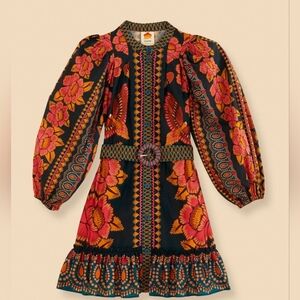 Farm Rio teal ainika sparkle puff sleeve mini dress